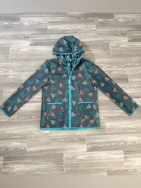 Cat & Jack Kids’ Hooded Rain Jacket with Teal & Coral Prints